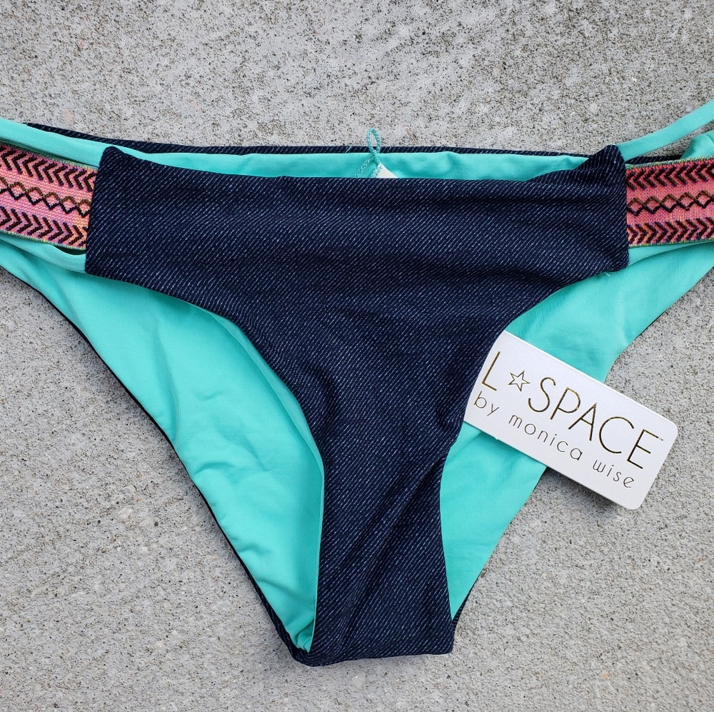 BNWT L*Space Bikini Bottom Denim Strappy New